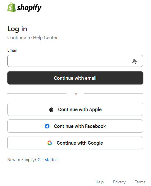 Shopify Signing Up page